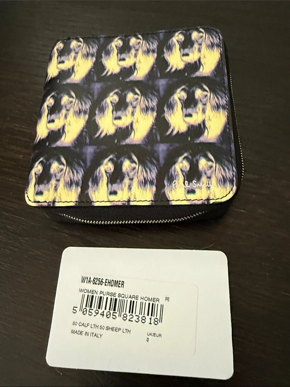 NWT Paul Smith Dog Portrait Zip-around Wallet - Purple & Cream. Leather